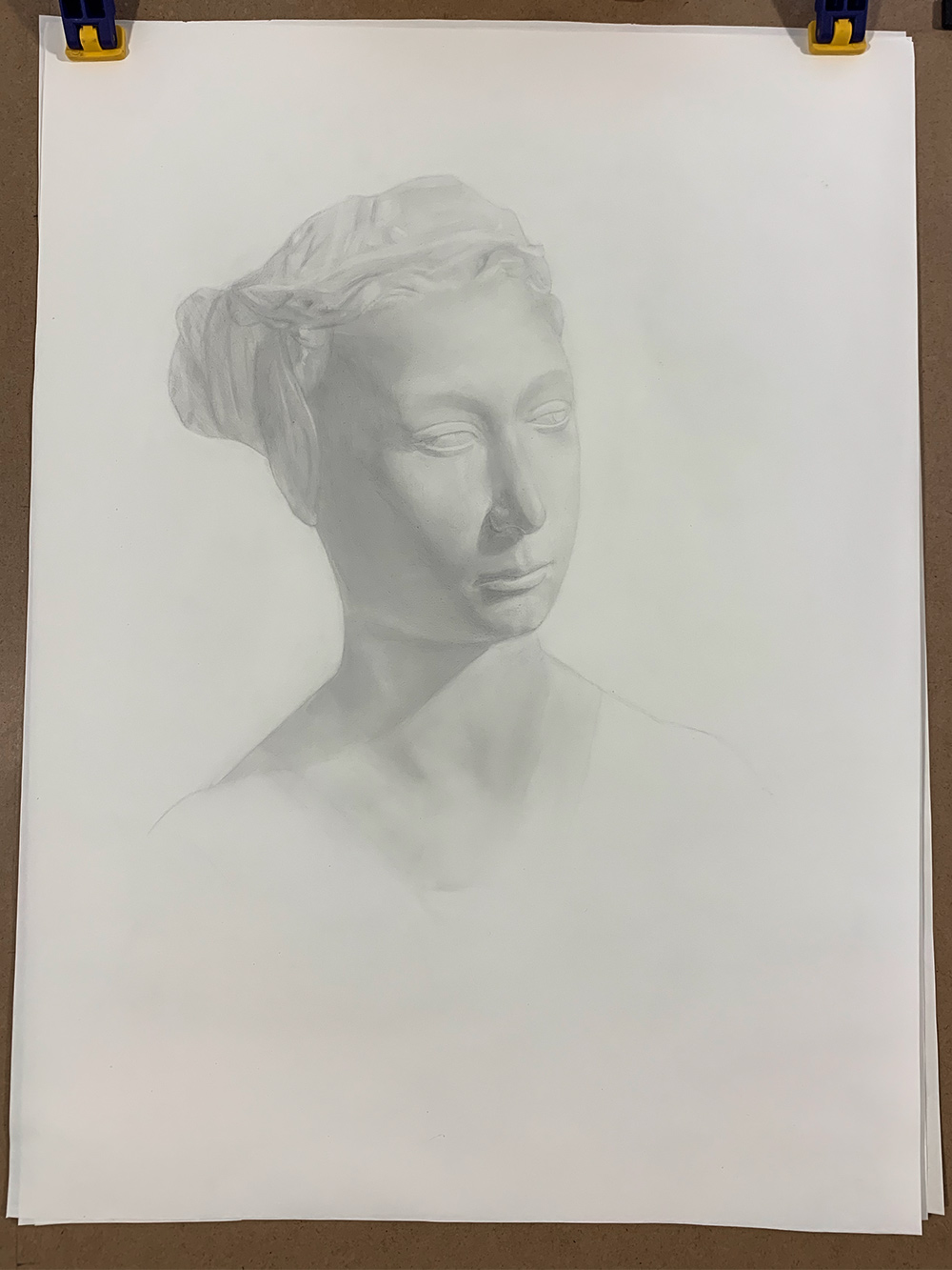 A drawing of a lady